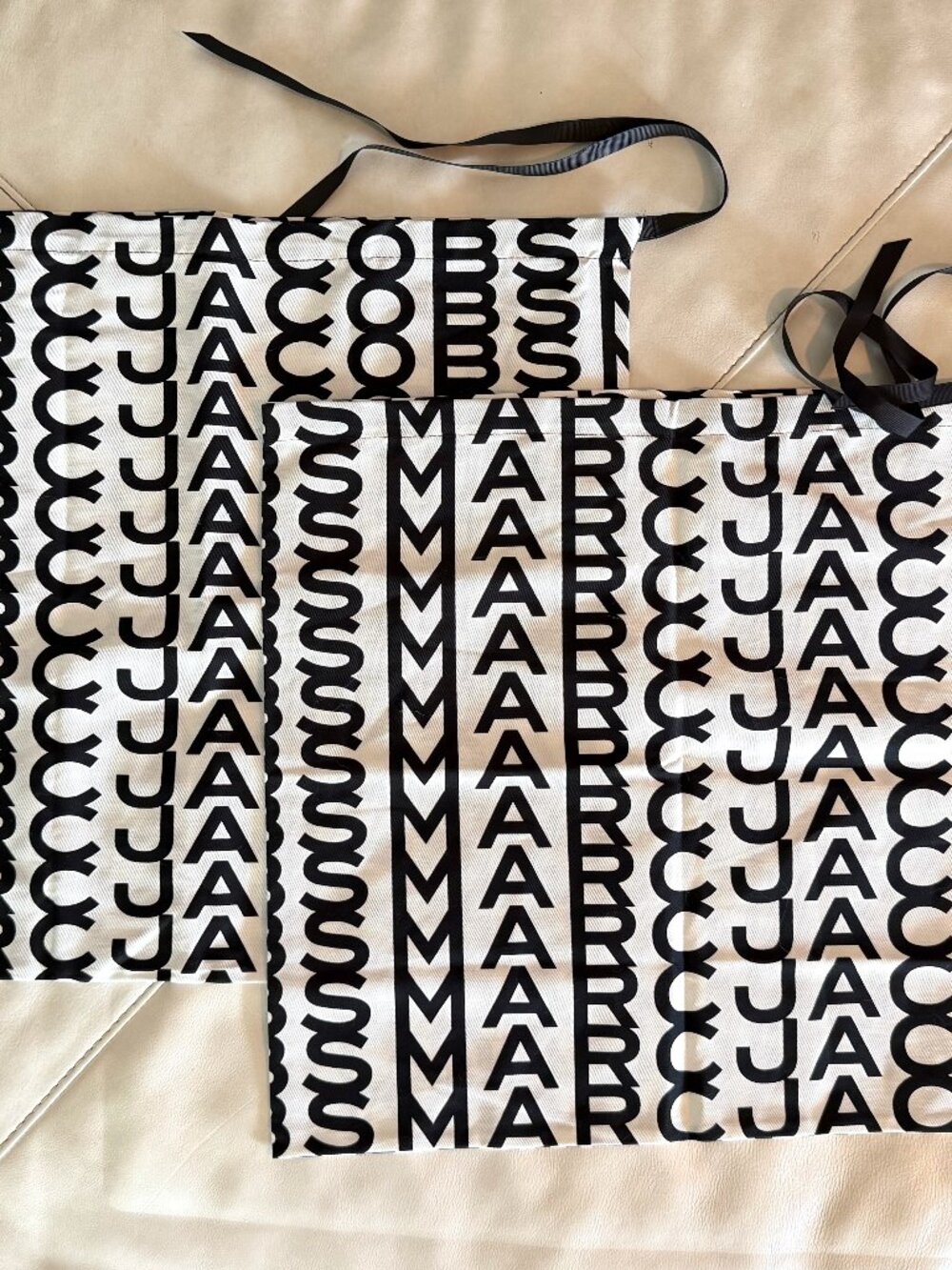 Marc Jacobs Set of 2 Large Monogram Logo Dust Bags 19.5" x 18" Black White